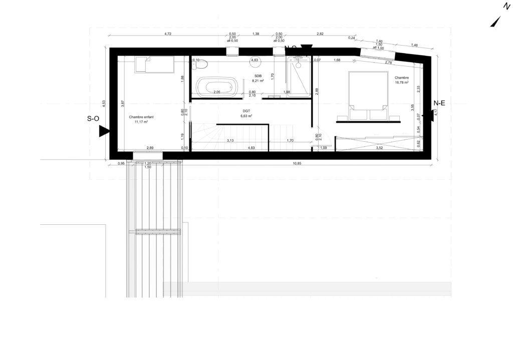 Voici le plan d'aménagement de la villa HS de l'étage